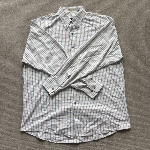 Gitman Bros White Plaid Kashmyl Cotton Long‎ Sleeve Button Up Mens Sz Large EUC - Picture 1 of 6